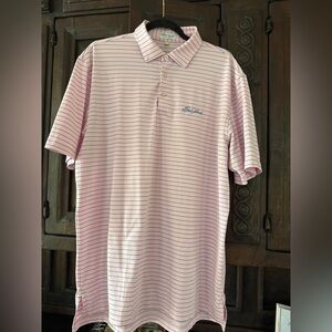 Peter Millar Summer Comfort Sea Island Polo. Pink/Blue Pin Stripes. Large.